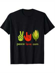 Camiseta de patrón de agricultura de maíz divertida para hombres y mujeres - 100% algodón 180g de peso pesado, diseño de maíz con tallo de maíz y manos de agricultor, camiseta casual de cuello redondo de manga corta adecuada para entusiastas del maíz, ropa de vida campestre, lavable a máquina, para todas las estaciones, camiseta de cita divertida para adultos, estilo de cuello en V de maíz de paz y amor, gráficos de tema de maíz brillante, ajuste holgado adecuado para uso diario - Negro - Ver 11