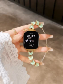 新款优雅激光蝴蝶扣表带，适用于 38/40/41/42/44/45/46/49mm Ultra/S10/9/8/7/6/5/4/3/2/1，夏季款 - 綠色蝴蝶 - 查看 3