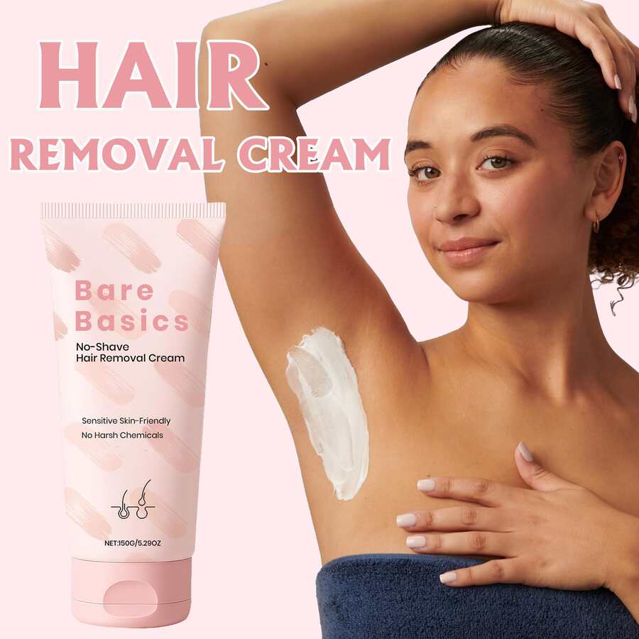 Bare Basics No Shave Hair Removal Cream For Women – Painless & Flawless Depilatory Cream For Body, Legs, Arms & Underarms, Gentle Formula With Vitamin E & Vitamin B5, Suitable For Sensitive Skin, Travel Essential, Skin Care Tools