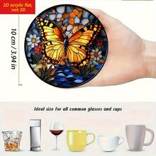 Bộ 4 đế lót ly tròn bằng acrylic phong cách Bohemian, in hình 2D phẳng hình rùa, bướm, chuồn chuồn và cá chép Koi, thích hợp cho nhà bếp, phòng ăn, quán cà phê, có khả năng cách nhiệt và chống trượt. - Nhiều màu - Xem 4