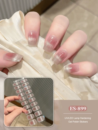Cured Gel Nail Strips , Clear Base, 20 Pcs Gel Nail Wraps, Stickers, UV Light Required, Salon Quality, Long Lasting,ES20 Cross-Border Wholesale Drop Shipping Red Book Same Style Nail Stickers Nail Stickers For Fingertips Nail Supplies