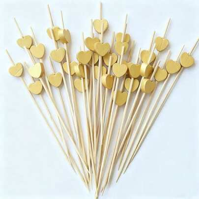 200 piezas/100 piezas/50 piezas/20 piezas/10 piezas Palillos de bambú con forma de corazón, adecuados para buffets de boda, postres, fiestas de San Valentín, reuniones, fiestas de restaurantes, celebraciones de cumpleaños