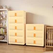 Foldable 2/3/4/5-Tier Storage Cabinet With Wheels | No-Assembly Dustproof Organizer | Large Capacity For Bedroom/Living Room - Apricot - View 4