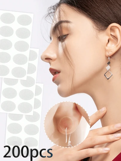 200/100/10pcs Transparent Invisible Ear Lobe Protectors, Suitable For Women's Ear Piercings, Prevent Ear Hole Stretching, Ear Lobe Support Stickers, Earring Protectors, Invisible Transparent Ear Lobe Protectors, Prevent Ear Hole Stretching Stickers, Earring Support Stickers, Invisible Earring Support Stickers, Thickened Earring Protectors, Earring Stickers, Ear Membrane, Suitable For Large And Small Ear Piercings