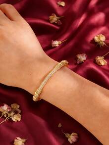 1 Pc - Luxurious Cylindrical Copper Bracelet With A Perfect Blend Of Texture And Smooth Surface. The Cylindrical Shape Symbolizes Continuous Progress And Is Suitable For Various Occasions. - Gold - View 6