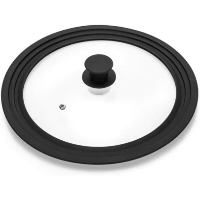 Universal Lid For Pots,Pans And Skillets - Tempered Glass With Heat Resistant Silicone Rim Fits 6", 7" And 8" Diameter Cookware,Black