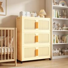 Foldable 2/3/4/5-Tier Storage Cabinet With Wheels | No-Assembly Dustproof Organizer | Large Capacity For Bedroom/Living Room - Apricot - View 3