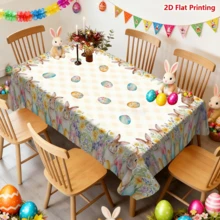 1/20 pièces Nappe thème de Pâques et printemps, motif d'œufs de Pâques et de lapin, convient pour les rassemblements de fête, la cuisine, la décoration de salle à manger, la décoration de fête de printemps/été, la décoration de Pâques, cadeau de Pâques - Multicolore - Voir 4