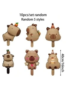 10/15 piezas Conjunto de globos de aluminio con temática de capibara en miniatura, adecuado para decoración de fiesta de cumpleaños, estilos aleatorios - Conjunto de globos de capibara - Ver 12