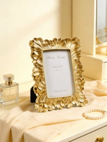 1pc Large Petal-Shaped Resin Photo Frame Stand, Vintage Style Resin Frame, Decorated With Succulents And Golden Palm Leaf Texture, Elegant Retro Design, Suitable For Wall And Tabletop Display - Multicolor - View 8