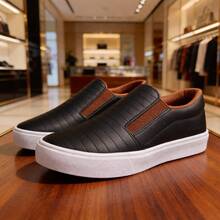 Tênis Masculino Slip-On Elástico Calce Fácil Leve Macio Confortável Envio Imediato - Preto - Visão 3