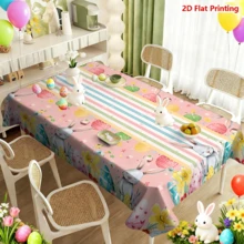 1/20pcs Easter Spring Theme Tablecloth, Cartoon Rabbit & Easter Egg Pattern, Colorful Striped Design, Suitable For Holiday Parties, Kitchen, Dining Room Decor, Spring/Summer Holiday Decor, Easter Decor, Easter Gift - Multicolor - View 5