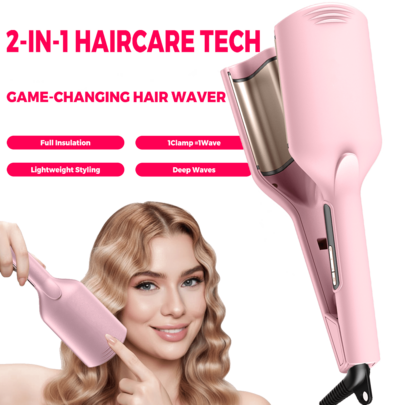 UKLISS 14-Temperature Settings (120-230°C) Mermaid Wave Curling Iron, Lightweight & Portable, Dual Voltage - Platinum