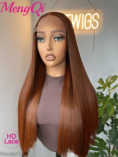 13x4 Frontal Real HD Lace Brown #4 Color Wig Invisible HD 5*5 Lace Front Wigs 200% Density Human Blended Hair Pre Plucked Bleached Knots Straight Blended Human Hair Wigs For Women 28 Inch Pre Plucked HD Lace Frontal Wig With Baby Hair Wig