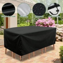 1pc Outdoor Waterproof Furniture Cover, Garden Furniture Cover, Rectangular Patio Table Cover, Oxford Cloth Rain Snow Dust UV Protection, Patio Furniture Cover, Black & Silver, Indoor Outdoor Storage, Camping, Gardening Supplies, Gardening Decor, Multiple Sizes (Home, Office, Travel) - Outdoor Table and Chair Dust Cover - View 5