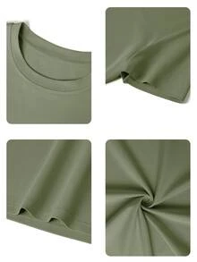 女士夏季新款简约时尚标语印花休闲度假宽松圆领短袖T恤，时尚日常上衣，适合日常和度假穿着。女士T恤上衣。 - 綠色 - 查看 6