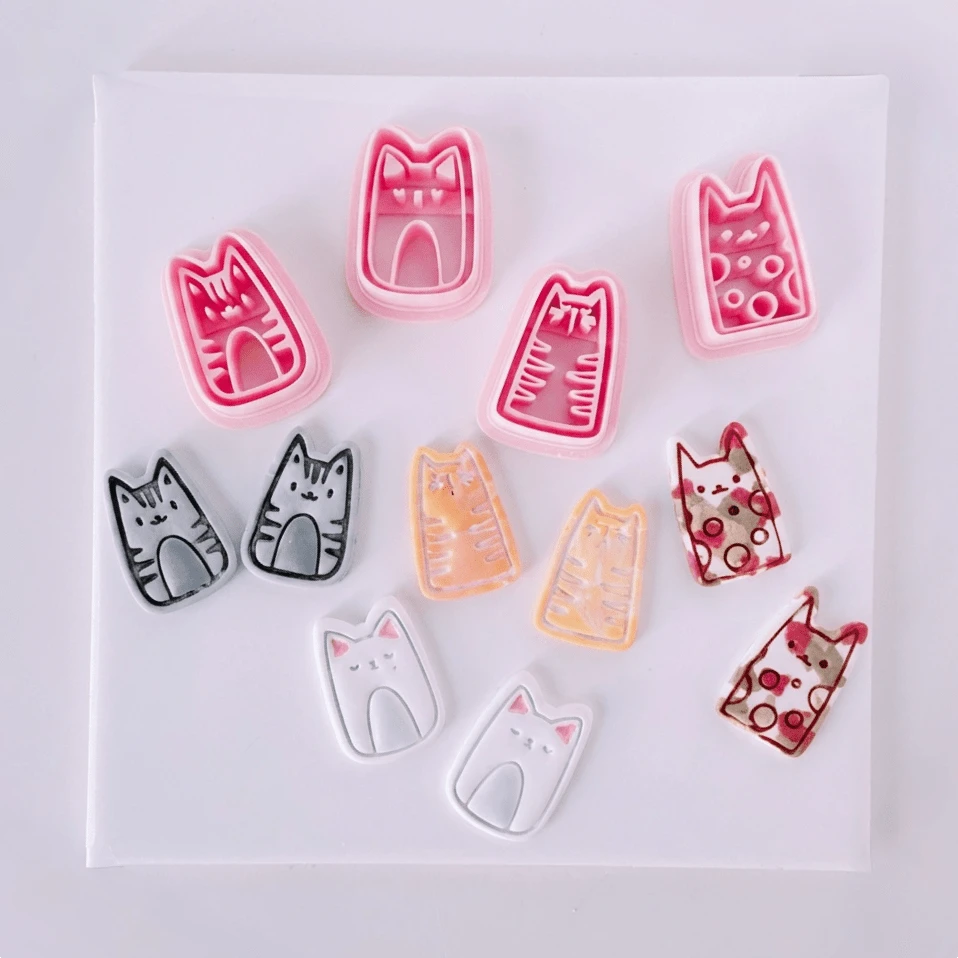 1/4件套可爱猫咪造型软陶切割器套装 – 粉嫩猫咪造型，波西米亚风手工工具，适用于DIY耳环、珠宝饰品及猫咪爱好者礼物 - 粉色 - 查看 1