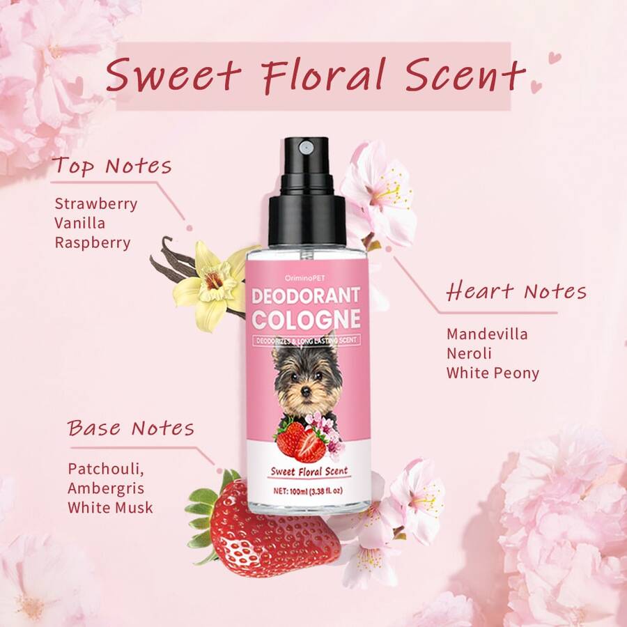 ORIMINOPET Dog Perfume Dog Grooming Cologne - Long-Lasting, Natural Deodorant For Dogs & Cats - Floral Scent (3.38 Fl.Oz/100ml)