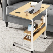Adjustable Height Mobile Rolling Computer PC Laptop Over Bed Desk Overbed Desk, Maple Color - Maple - View 2