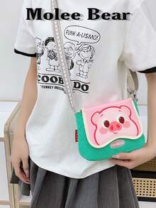 Molee Bear 儿童卡通动物斜挎包 - 熊、怪兽、鹿和猪图案，适合女孩和幼儿 - 綠色 - 查看 6