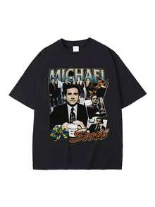 Playeras De Algodón Mujer Michael Scott Graphic TShirt Tv Series The Office Dwights Schrutes Jim Halpert Print TShirts Men Men Vintage Oversized T Shirt - 黑色 - 查看 1