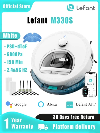  Lefant M330S Robot Vacuum Cleaner With Mop: 450ml Viewing Tank, Precise Navigation, 190° Obstacle Avoidance, 150 Min Runtime, 9.5cm Flat, Multi-Floor Mapping, App Control, For Pet Hair & Carpets,The Best Holiday Gifts For Girls And Moms, Ideal For Cleaning Hard Floors In Kitchens And Living Rooms.