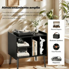 Soporte para Tocadiscos, Soporte para hasta 200 álbumes, gabinete de Vinilo clásico con estantes extraíbles, Mesa de Reproductor de Discos con Altura Ajustable para Sala de Estar, recámara - Negro - Ver 7