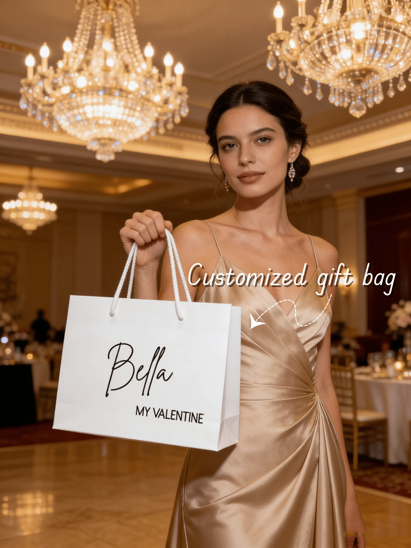 1Pc Custom Valentine's Day Gift Bag With Text-Personalized Keepsake Gift Bag, Custom Gift Packaging Bag, Valentine's Day Gift Bag, Romantic Present Wrap, Anniversary & Proposal Gift Bag, Party Favor Bag, Special Occasion Gift Packaging - White - View 1