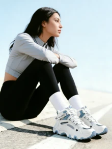 Women's Winter Fleece-Lined Thickened Warm Sports Shoes - High Quality Anti-Slip Microfiber Cover Mid-Top Dad Sneakers With Round Toe & Lace-Up Closure For Cold Weather, Durable PVC Sole - 藍白色 - 查看 6