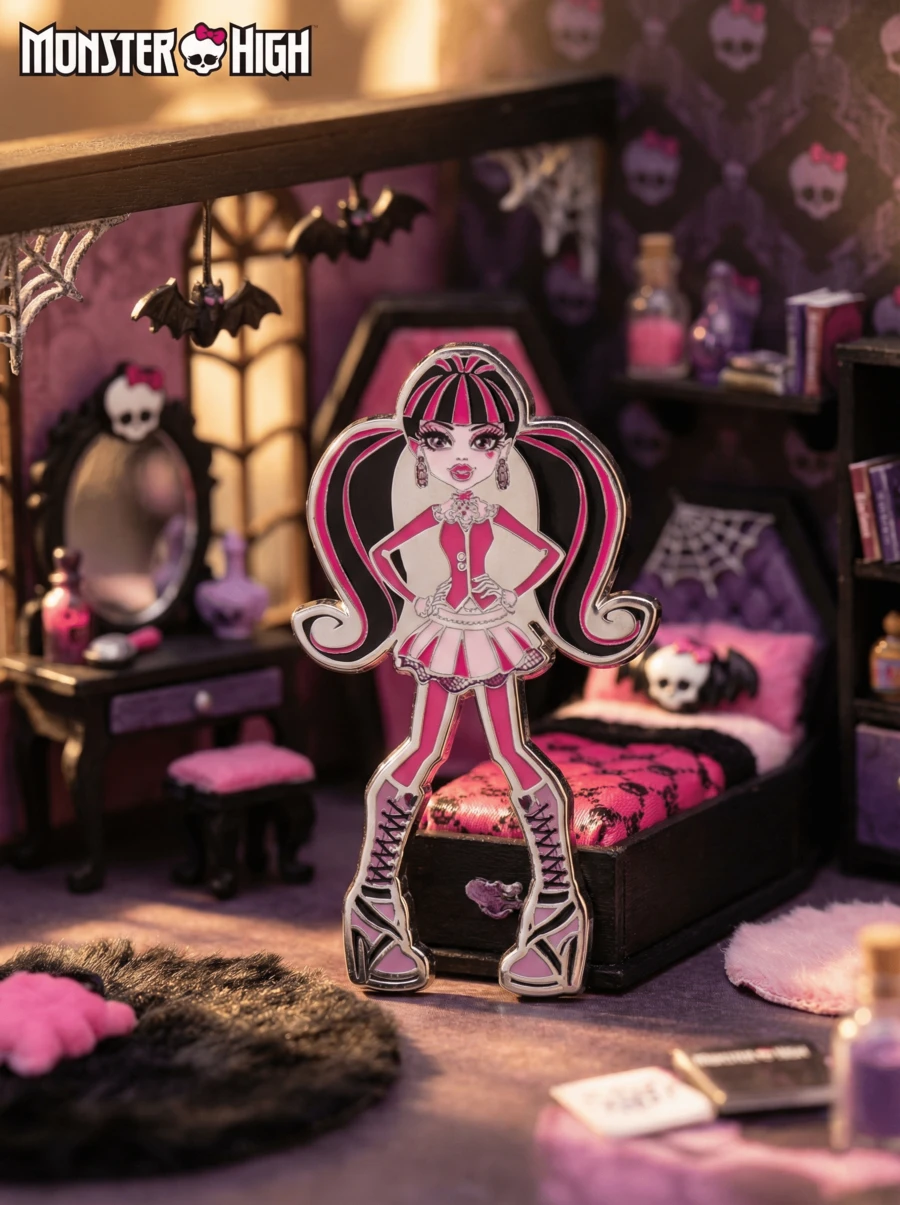 Mattel Ghim cài áo hình Draculaura của Monster High, được cấp phép chính thức, làm từ hợp kim kẽm tráng men, chống gỉ, thích hợp để gắn vào quần áo, túi xách, ba lô, là món quà Valentine tuyệt vời nhất. - Hồng - Xem 1