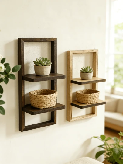 1/2pcs Bohemian Style Floating Wall Mounted Shelves, Boho Home Decor Wall Hanging Display Rack, Plant Holder, Minimalist Rustic Style For Living Room, Bedroom, Entryway, Corridor, Apartment, Office, Bathroom, Kitchen