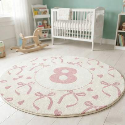 1pc Bow Knot Number 8 Decorative Floor Mat, Children's Room Decor Rug, Kids Play Mat, Decorative Carpet, Bedroom Decor, Small Rug, Carpet, Home Decor, Outdoor Rug, Washable Carpet