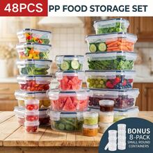 Refrigerator Storage Box, Fruit Fresh-Keeping Container, Large Capacity  Container, Airtight & Leak-Proof, Freezer , Microwave , Heat Resistant Up To 120°C Without Deformation - Bộ sản phẩm cao cấp 48 món - Xem 1
