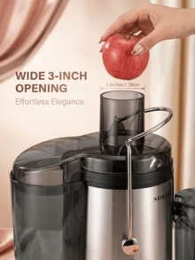 SOKANY 1000瓦单螺旋离心式榨汁机，3档速度调节，3英寸宽进料口，可放入整颗水果和蔬菜，易于清洁，是家庭使用的理想之选。 - 查看 4