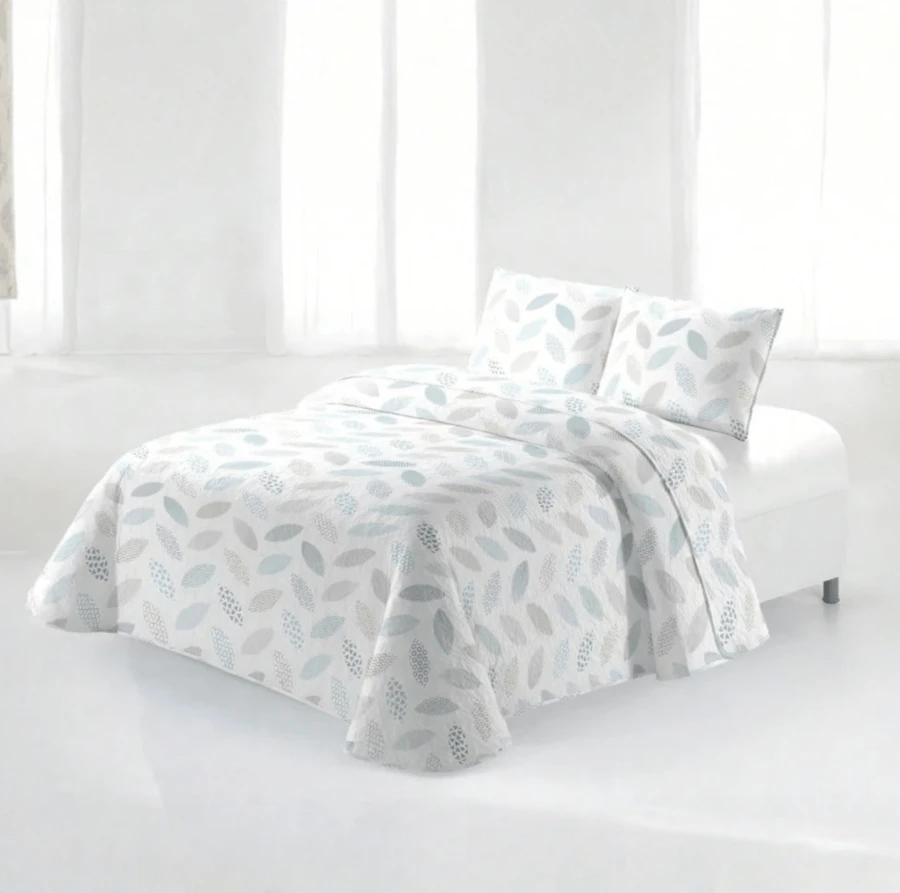 Kynley 夏季及換季床罩，100% 聚酯材質，輕薄柔軟，白色，搭配 45x70 公分枕套 - Hojas Multicolor - 查看 1