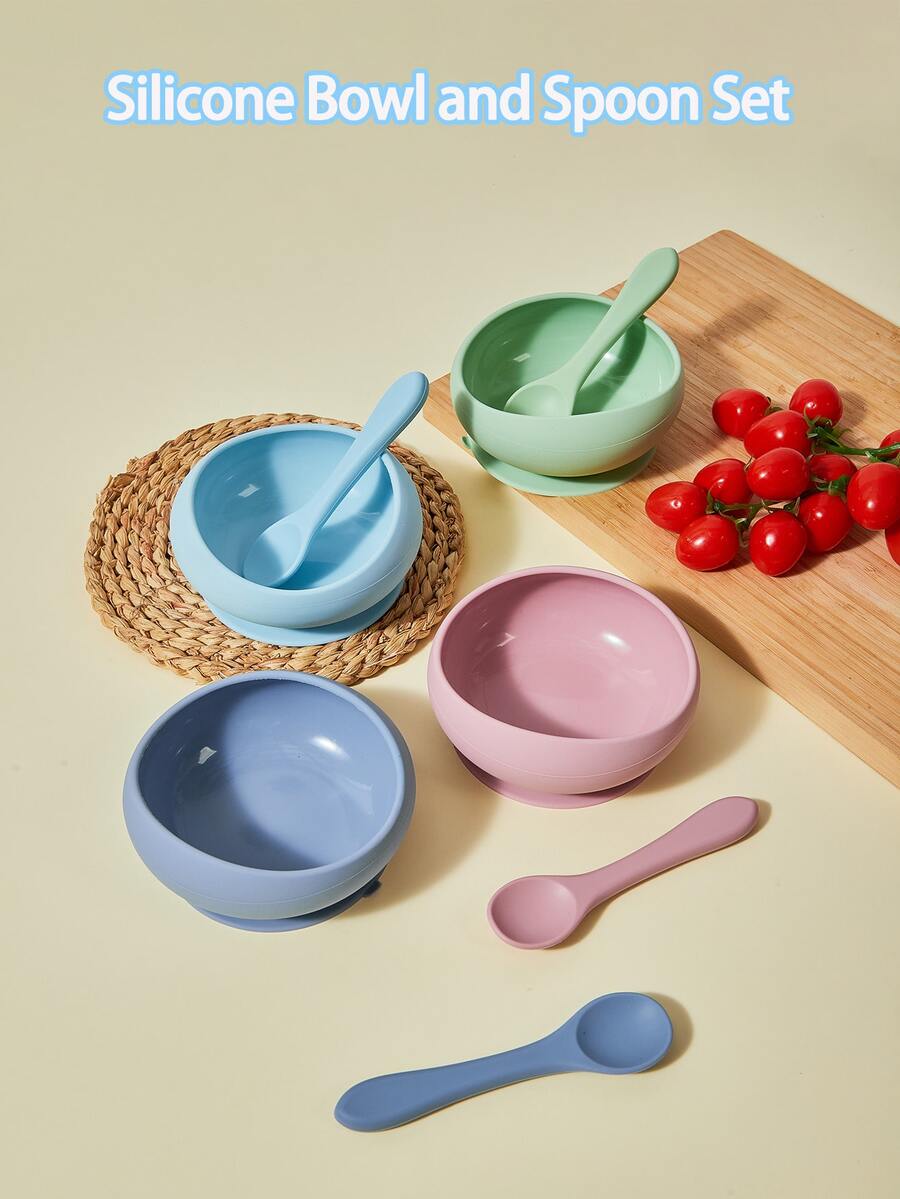 一套2个婴儿喂养训练碗，硅胶吸盘婴儿餐具，防滑防烫婴儿喂食碗 - 彩色 - 查看 1