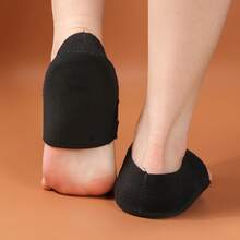 QKC 1 Pair Unisex Heel Cushion Pads, Shock Absorbing, Leg Pressure Relief, Adjustable Strap, Anti-Slip Insoles - Black - View 2