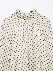 Camisa casual y holgada con lunares y decoración de lazo para mujer DEEKA, estilo europeo y americano, primavera/verano - Beis - Ver 10