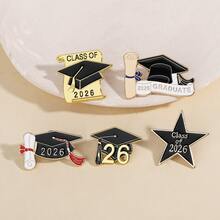 6 Pcs 2026 Graduation Brooch Set Elegant Grad Cap Pin Badge Ornament For Graduation Ceremony - Multicolor - View 5