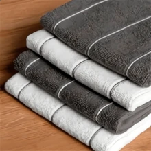 4件套棉质条纹厨房抹布套装，易于清洁，带挂钩，格子图案 - 30*30cm - 查看 3