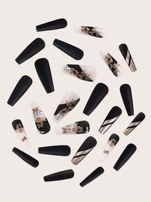 24PCS Matte Black & Gold Butterfly Coffin Nails – Luxury Nails Press On - Multicolor - View 3