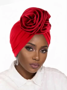 1pc New Satin Floral Headscarf Hat With Applique - Multicolor - View 9