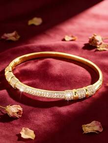 1 Pc - Luxurious Cylindrical Copper Bracelet With A Perfect Blend Of Texture And Smooth Surface. The Cylindrical Shape Symbolizes Continuous Progress And Is Suitable For Various Occasions. - Gold - View 2