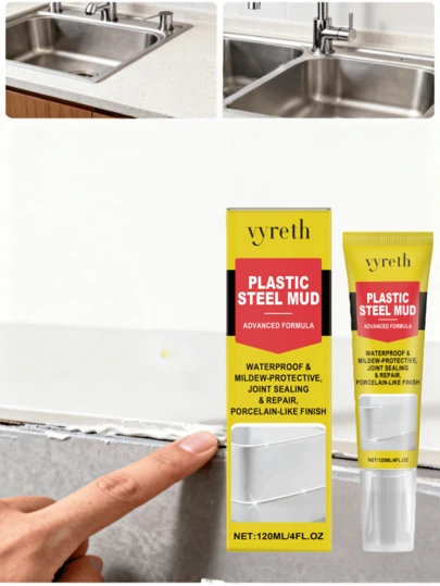 Plastic Putty - Household Kitchen & Bathroom Caulk Filler, Waterproof & Mildew Resistant Sealant. Designed For Anti-Pollution And Anti-Leakage, Sealing Edges And Joints To Prevent Mold And Dust Accumulation, Fast-Setting, Tightly Covering Cracks And Gaps Without Falling Off. It Is Also Waterproof And Moisture-Proof, Effectively Blocking Water Vapor Penetration And Backflow.