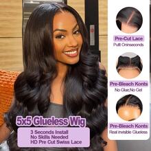 28 Inch 5*5 4*4 Pre-Cut Glueless Human Hair Headband Wig For Women, Wavy Hairstyle 13*4 Glueless Lace Front Wig With Baby Hair, Natural Hairline, High-Quality Mixed Wig - Natural & Black - View 4