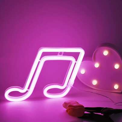 1個 ピンク 音符 LEDネオンライト、バッテリー/USB 2電源 ソフトな発光、サイズ 6.7x5.5インチ、女の子の部屋、ドーム、バレンタインデーのギフト、パーティーの装飾に適しています