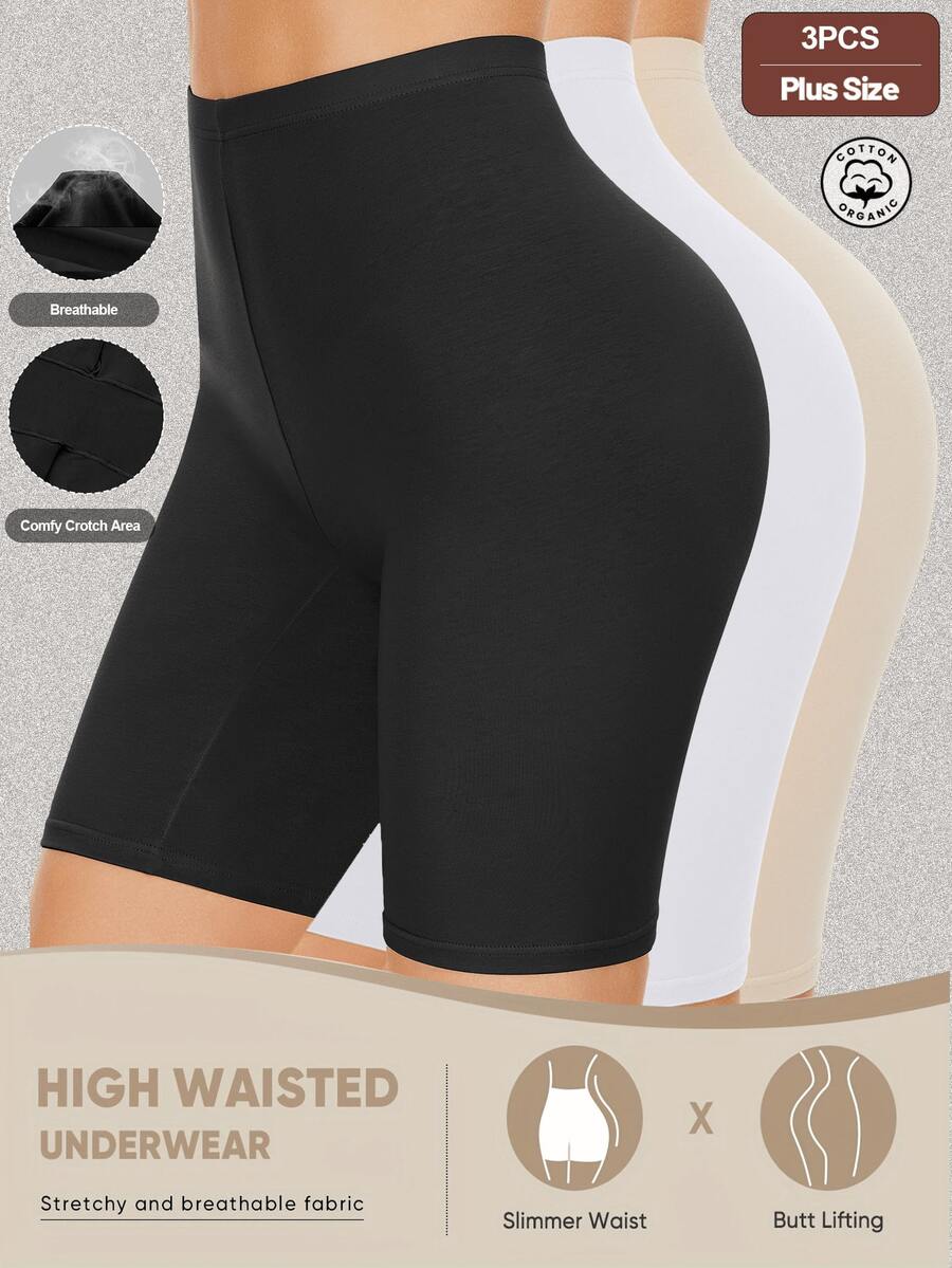 Set de 3 pantalones de informales sin costuras de talle medio para tallas grandes - Multicolor - Ver 1