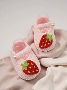 1 par de zapatos de satén blanco con bordado de fresa y decoración de perlas para bebés/niñas pequeñas - Rosa - Ver 5