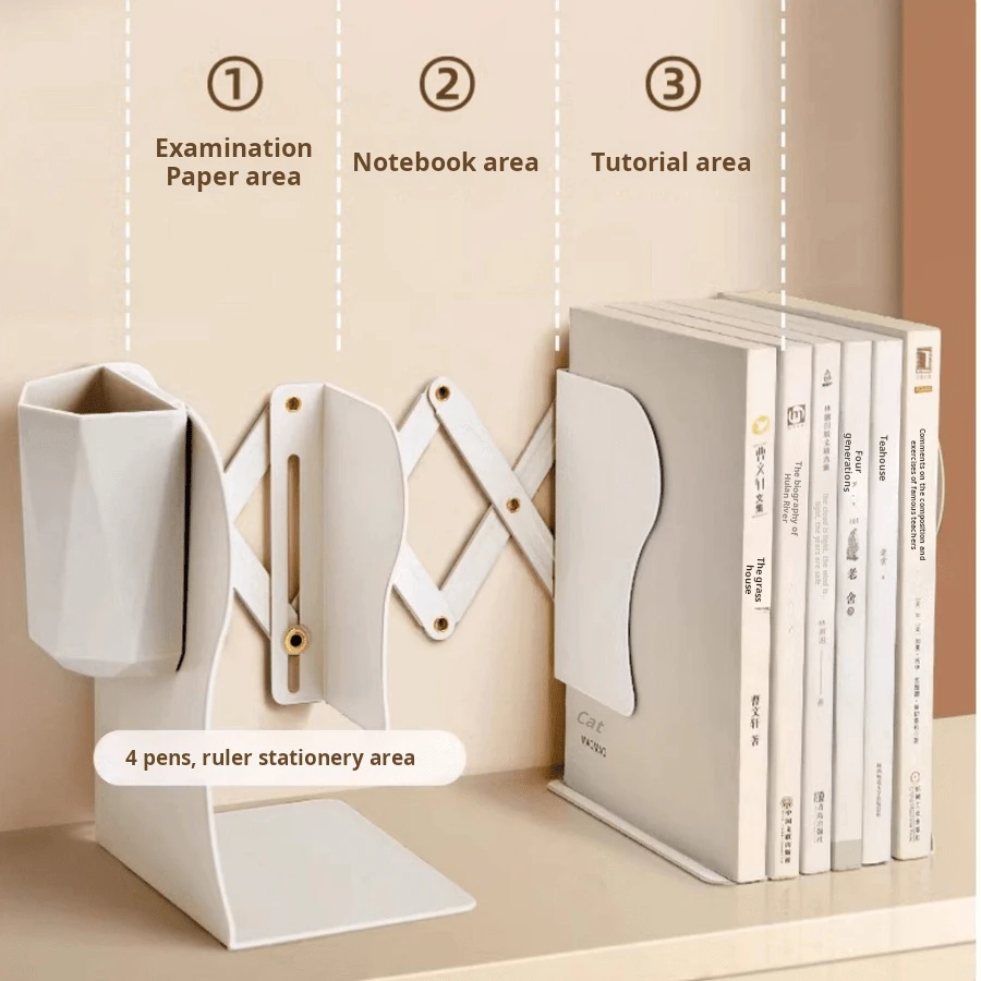Adjustable Book Stand With Pen Holder, Desk Book Organizer Rack With Bookend Office Desk Accessories Desk Accessories Office Supplies Office Decor - Rectangle - View 1