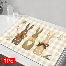 1pc Rabbit Plaid Pattern Printed Dish Drying Mat, Home Decor, Easter Gift, Easter Decoration, Espresso Machine Countertop Absorbent Mat, Sink Drain Mat, Soft Faucet Absorbent Mat, Sink Cup Mat, Kitchen & Bathroom Accessories - Multicolor - View 15